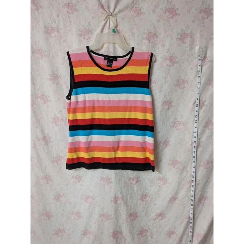 L Vintage 90s Goodclothes Rainbow Striped Cotton Knit Sweater Vest Top A245